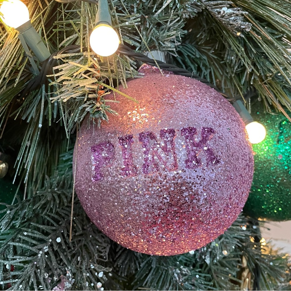 PINK Victorias Secret Large Glitter “Pink” 16” Round Christmas Ornament‎